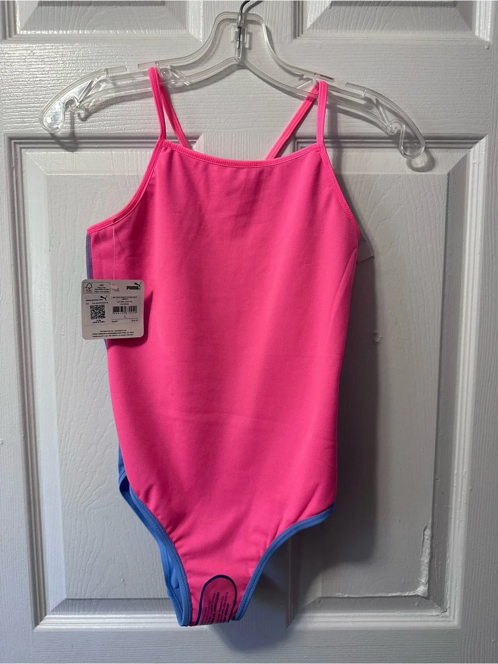 Puma Blue One-Piece Girls' Swimsuit with Pink Trim